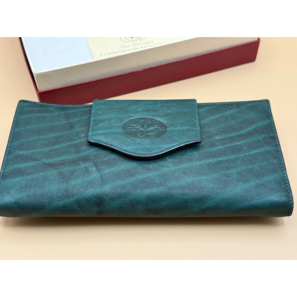 💚 Vintage Buxton Top Grain Cowhide Leather Wallet Clutch Kiss Lock – NIB